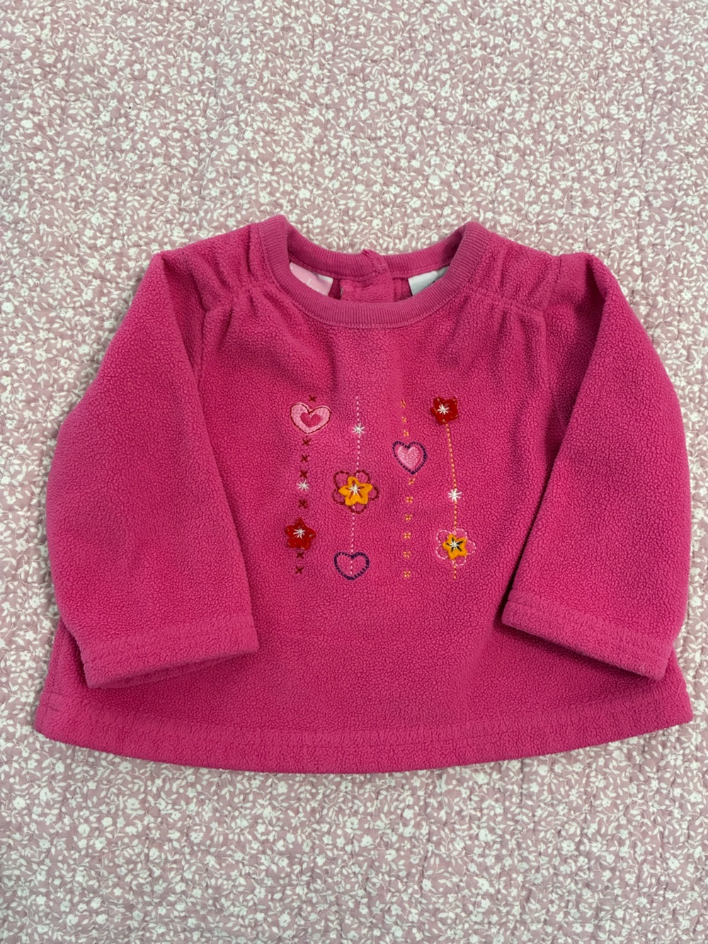 Baby Q Girls' Pink Fleece Sweatshirt with Heart & Flower Embroidery